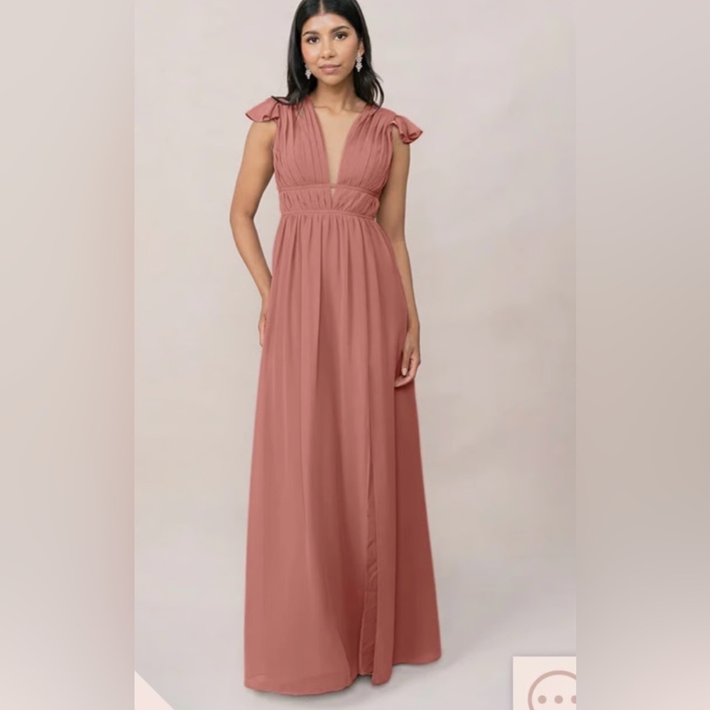 Revelry Cora Chiffon Bridesmaid Dress Dusty Rose Gown Size 12